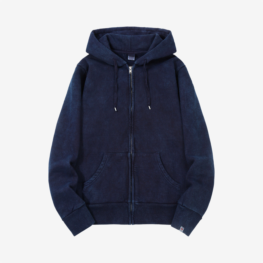 UES 72ZP indigo full zip hooded sweatshirt loopwheel sweat made in Japan heavyweight cotton hoodie front