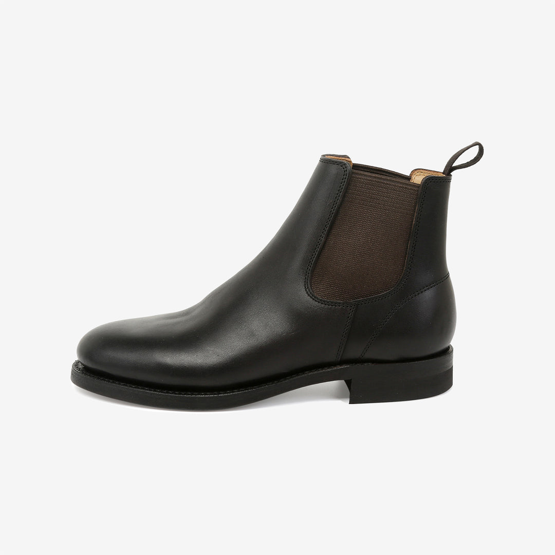 Moto Chelsea boots black horsebutt leather handmade Japan side view