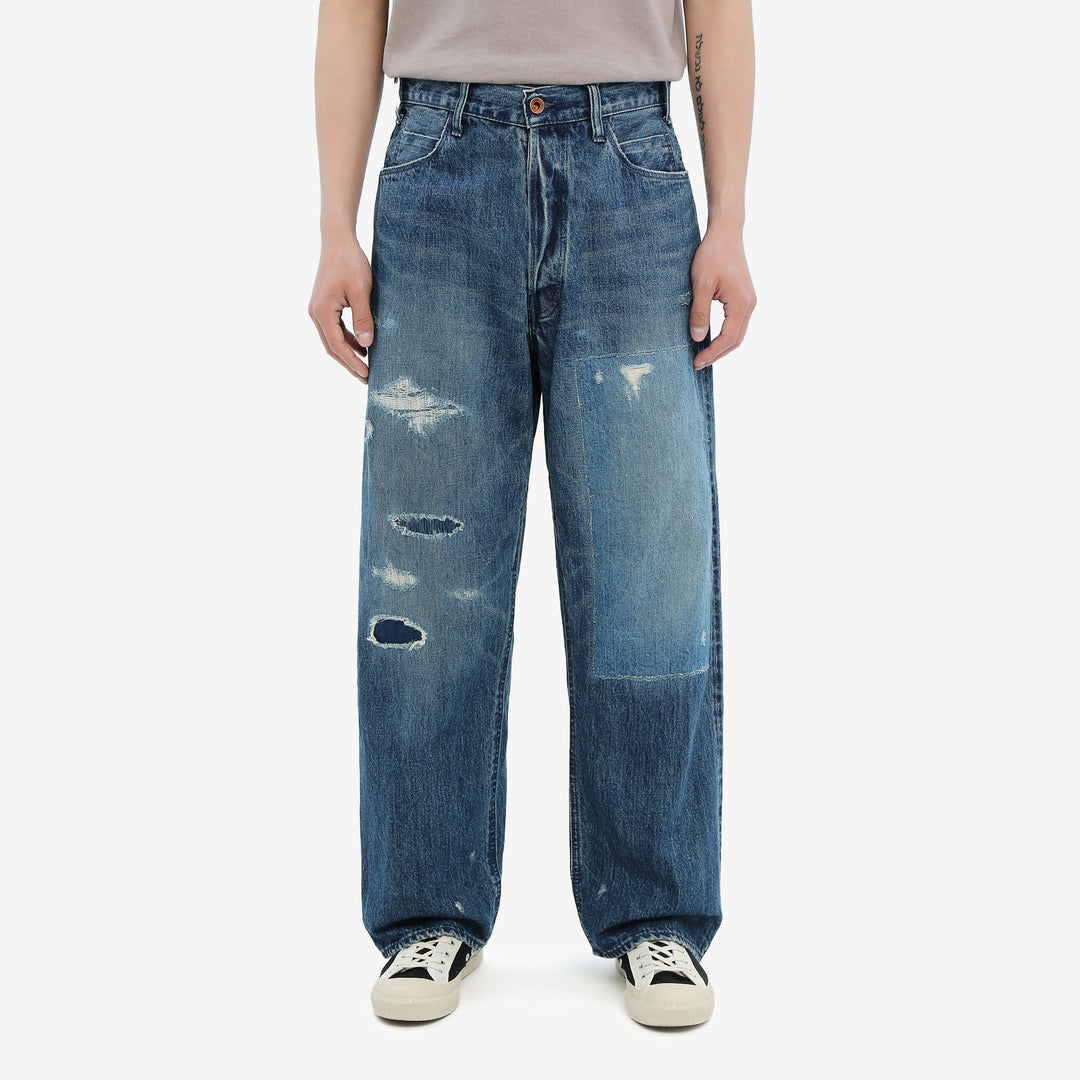 Brú na Bóinne 7777A 13.5oz Selvedge Denim - Patchwork Vintage Wash Wide Tapered Fit Made in Japan Wear Image Front