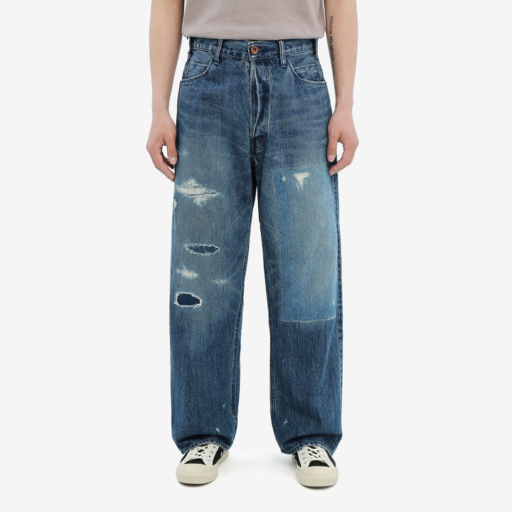 Brú na Bóinne 7777A 13.5oz Selvedge Denim - Patchwork Vintage Wash Wide Tapered Fit Made in Japan Wear Image Front