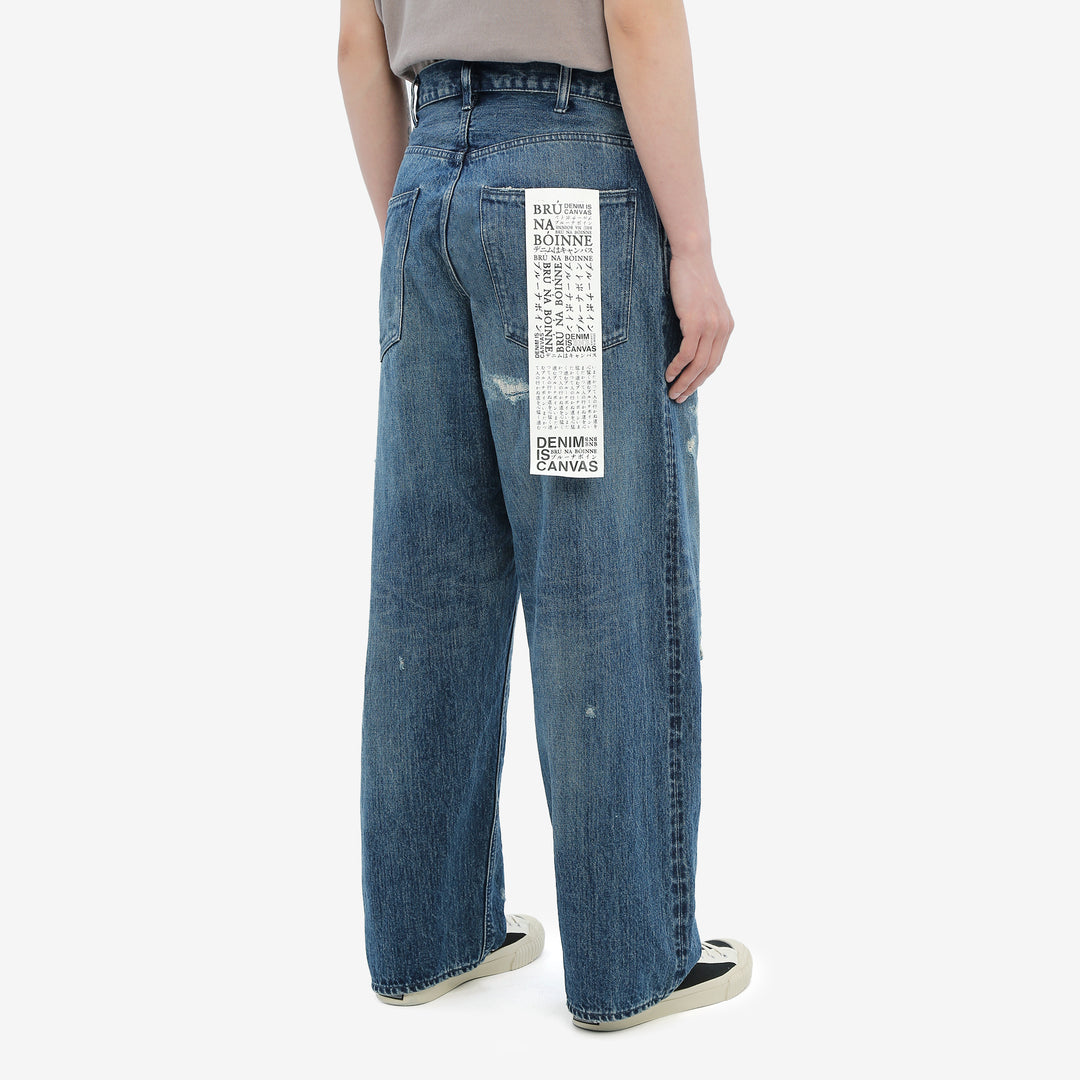 Brú na Bóinne 7777A 13.5oz Selvedge Denim - Patchwork Vintage Wash Wide Tapered Fit Made in Japan Wear Image Back Side