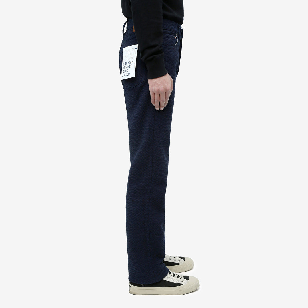 Omoto Denim 0621 indigo sashiko trousers relaxed tapered Japanese pants wear image side