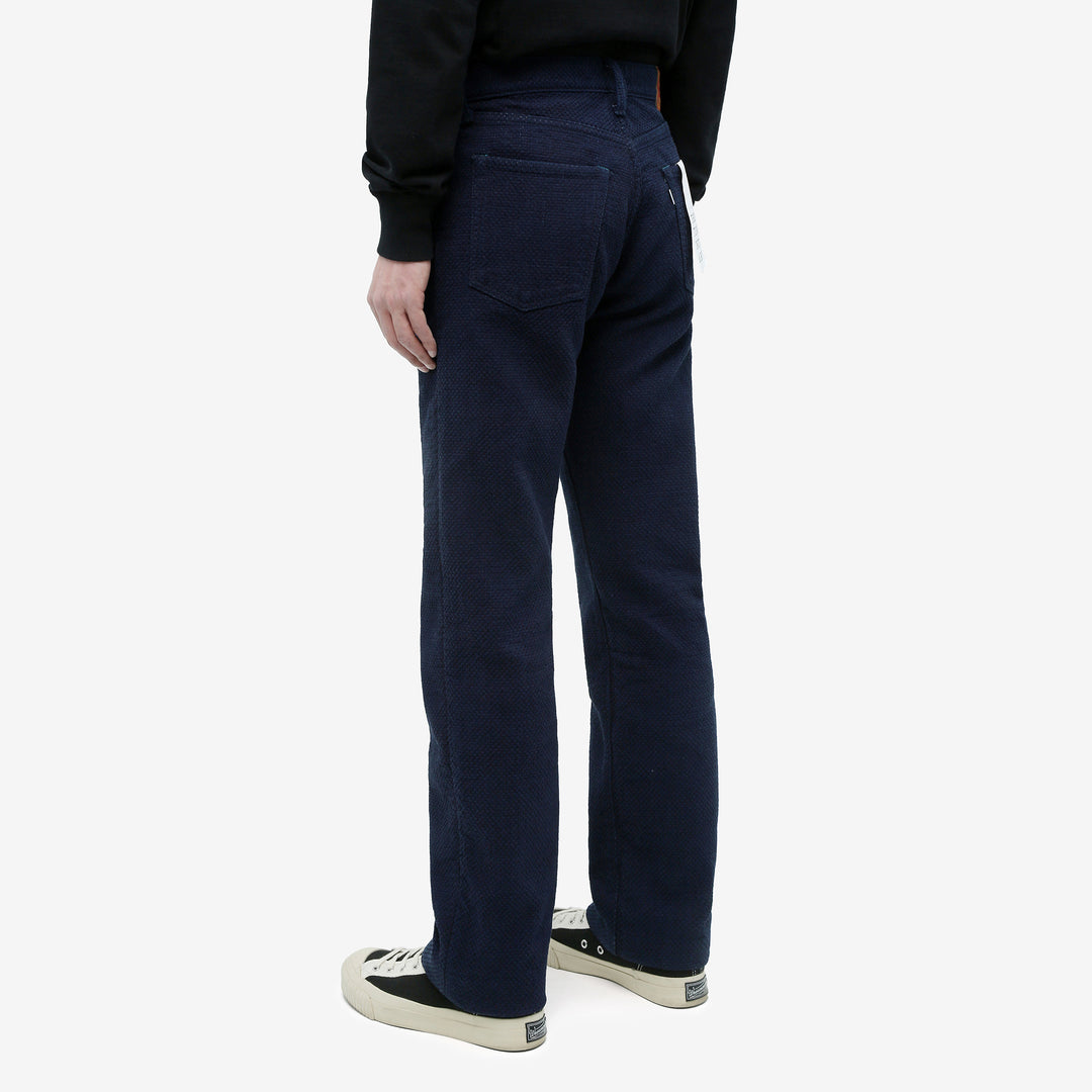 Omoto Denim 0621 indigo sashiko trousers relaxed tapered Japanese pants wear image back side 2