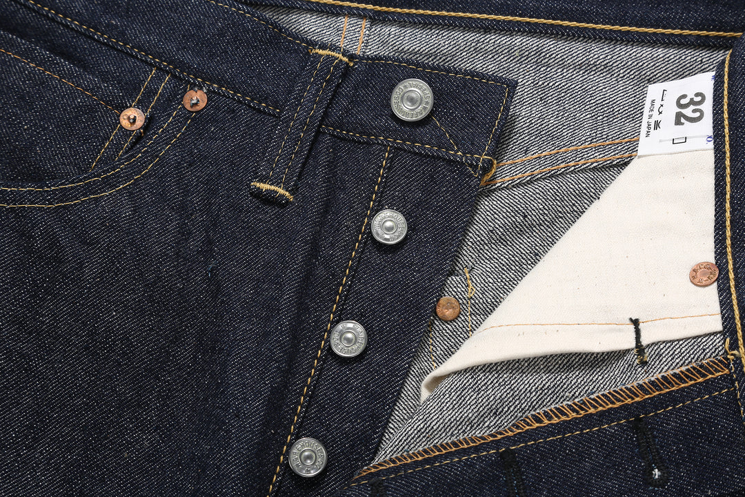 Warehouse & Co. Lot 1001XX1000XX DSB 1947 Model 13.5oz Selvedge Denim Jeans Made in Japan Button Close Up