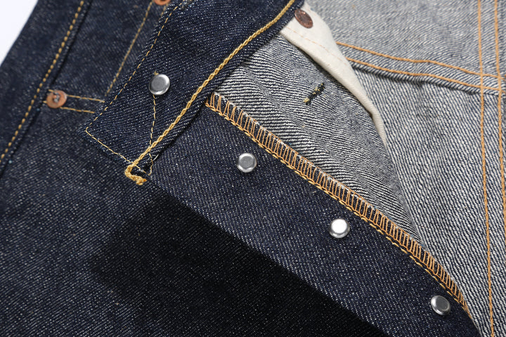 Warehouse & Co. Lot 1001XX1000XX DSB 1947 Model 13.5oz Selvedge Denim Jeans Made in Japan Button Close Up Buttons Reverse Side
