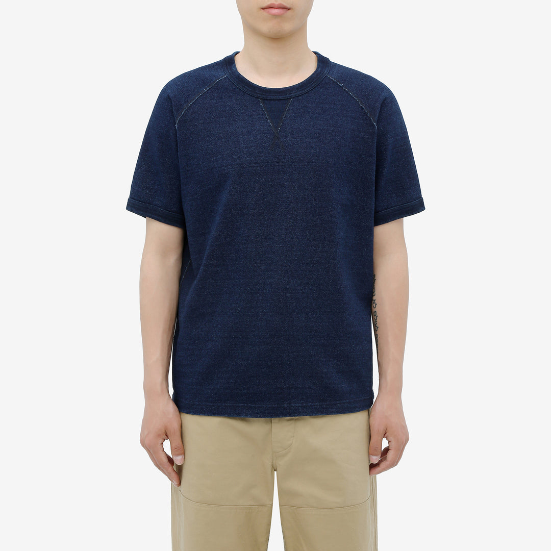 Pure Blue Japan 5411-ID Heavyweight Indigo Slub Jersey T-Shirt Raglan Sleeve Made in Japan Wear Image Front