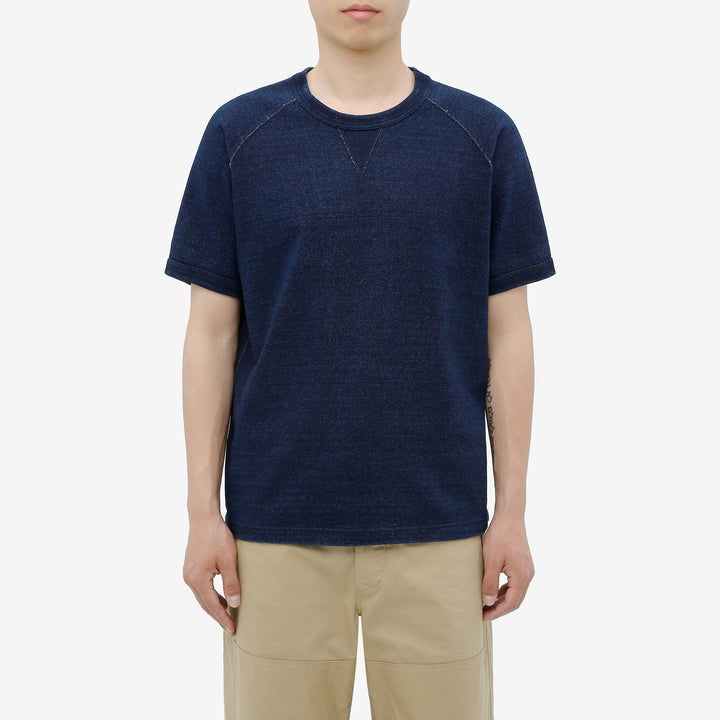 Pure Blue Japan 5411-ID Heavyweight Indigo Slub Jersey T-Shirt Raglan Sleeve Made in Japan Wear Image Front