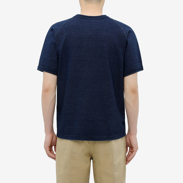 Pure Blue Japan 5411-ID Heavyweight Indigo Slub Jersey T-Shirt Raglan Sleeve Made in Japan Back View Wear Image