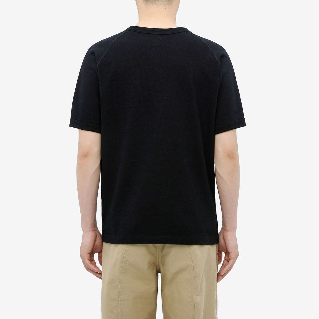 Pure Blue Japan 5411-IDBK Heavyweight Indigo + Black Slub Jersey T-Shirt Raglan Sleeve Made in Japan Wear Image Back View