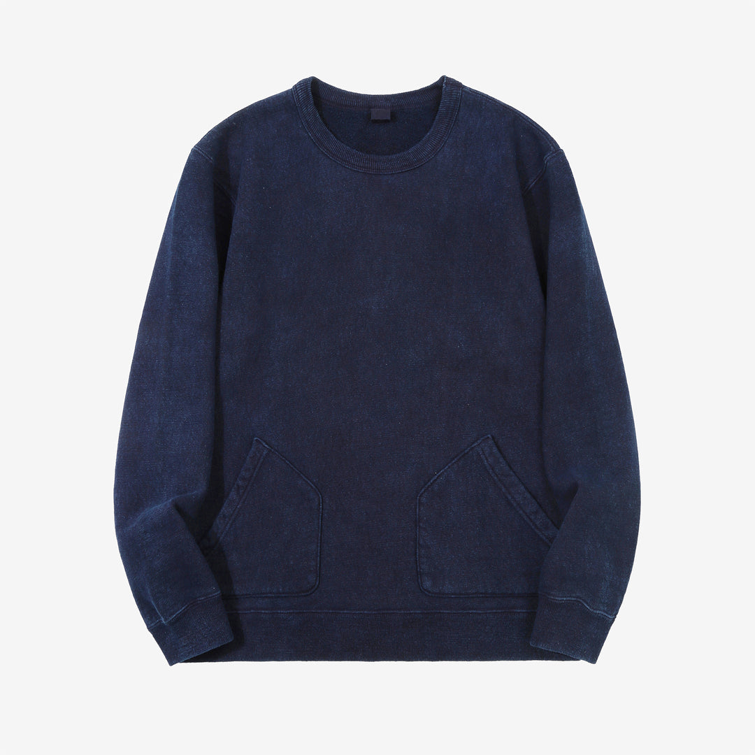 UES 742451 indigo loopwheel crewneck sweatshirt with pocket made in Japan slub cotton front