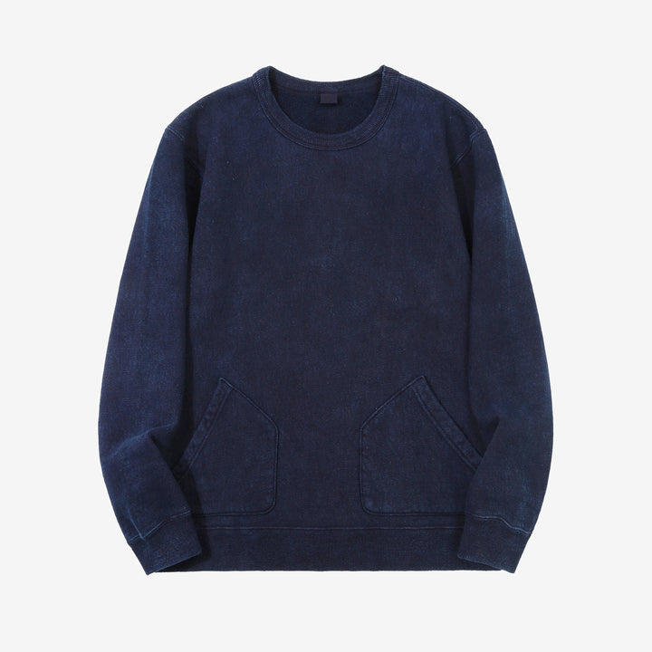 UES 742451 indigo loopwheel crewneck sweatshirt with pocket made in Japan slub cotton front