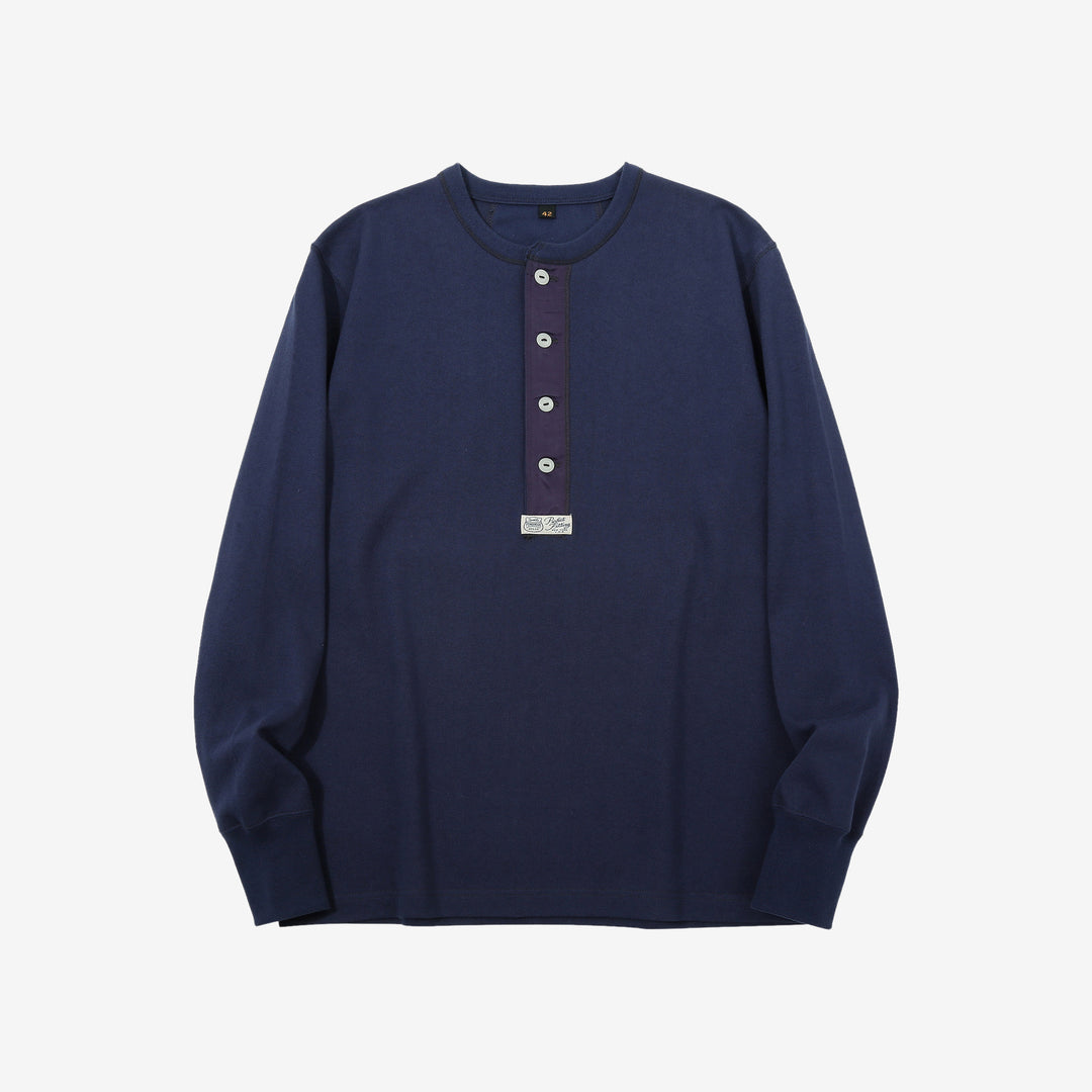 Freewheelers 2535004 Heavyweight Henley Shirt in Dry Navy – Front View