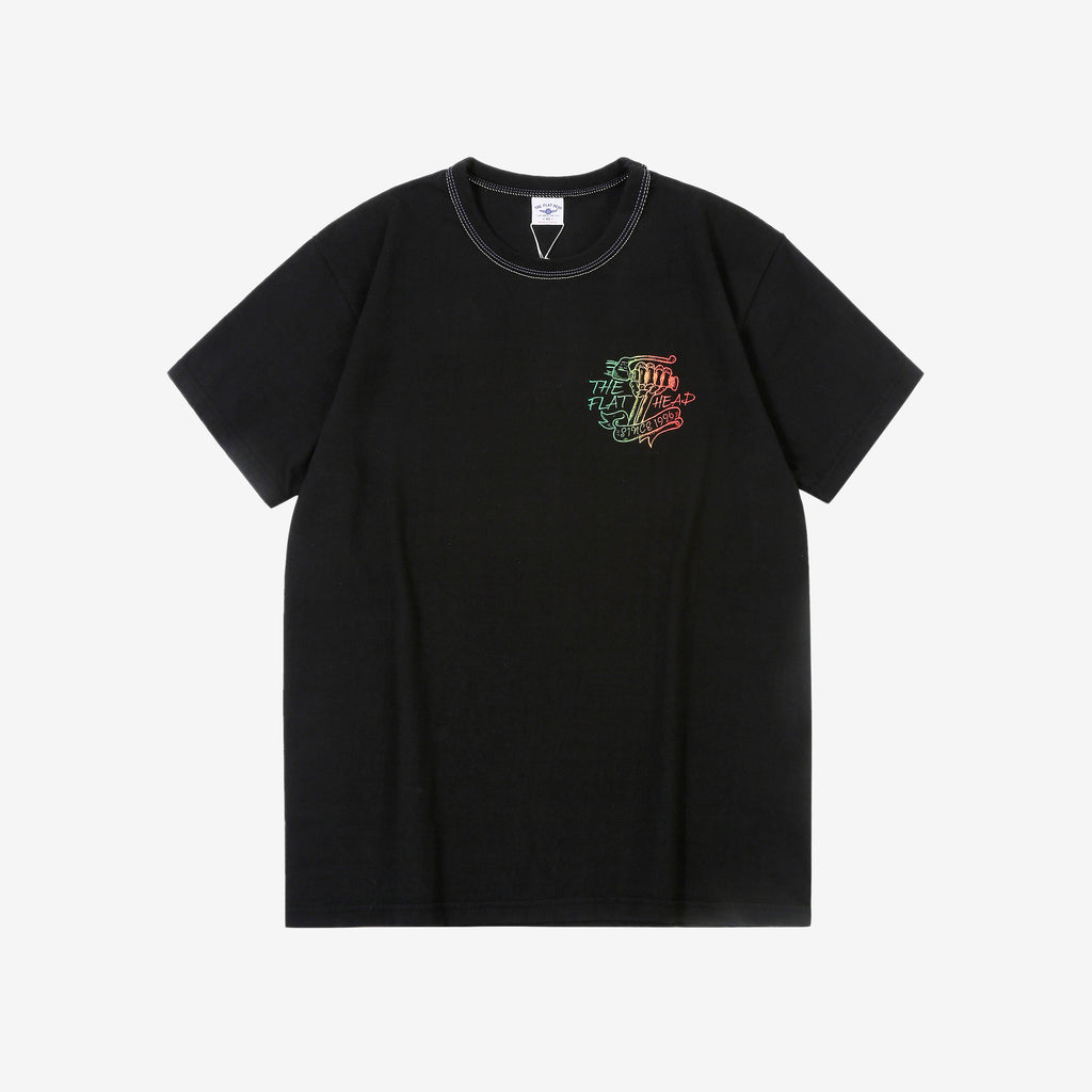 The Flat Head FN-THC-053 chopper gradation print T-shirt black front view