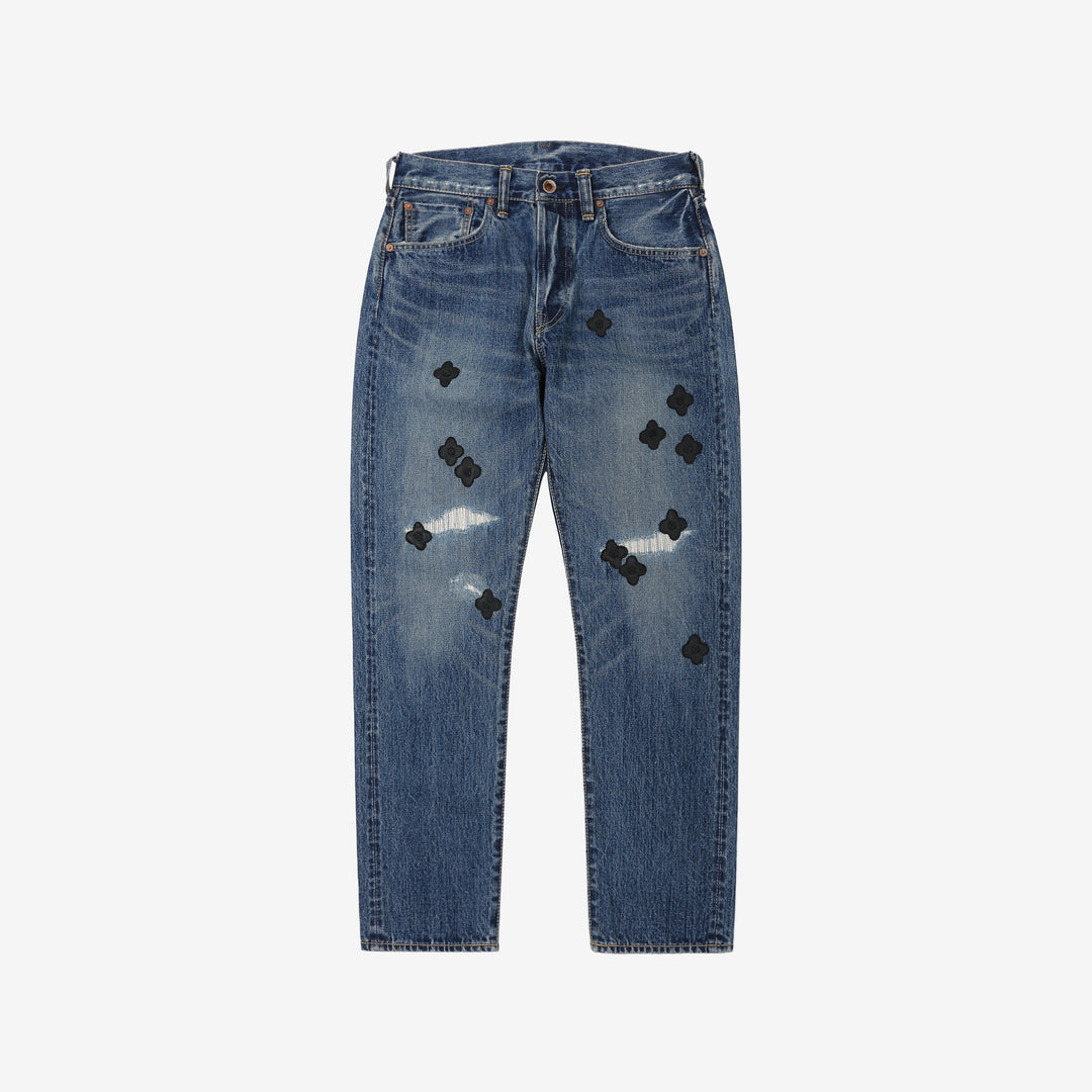 Brú na Bóinne 7772A 13.5oz Selvedge Denim - Midnight Flowers Vintage Wash Front View