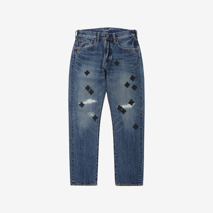 Brú na Bóinne 7772A 13.5oz Selvedge Denim - Midnight Flowers Vintage Wash Front View