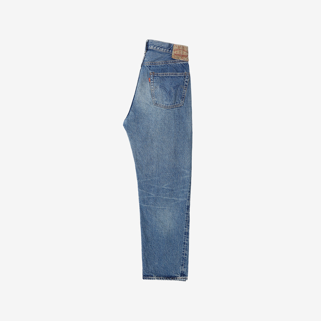 Warehouse 1101 2nd hand selvedge denim jeans vintage wash light indigo straight fit made in Japan full view