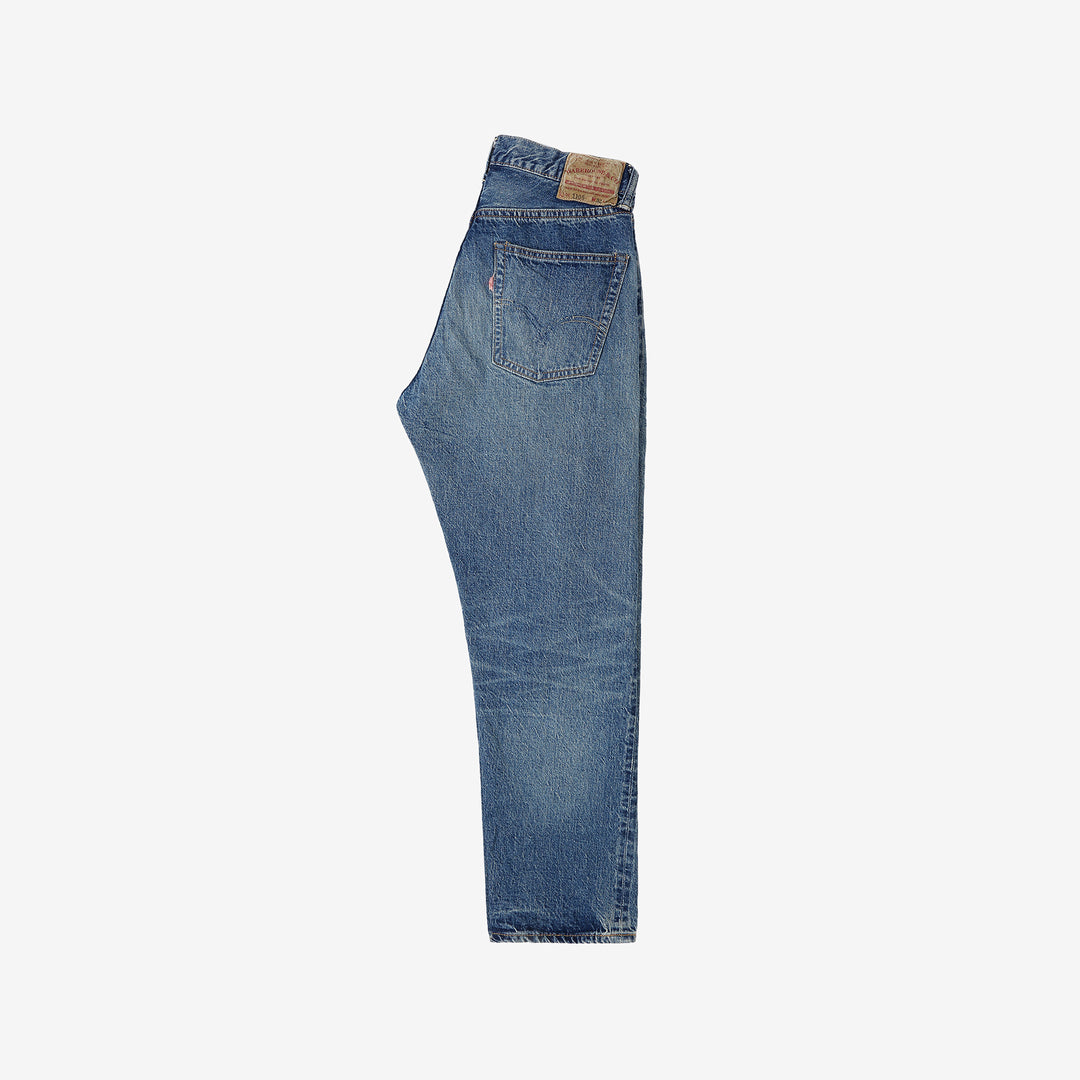 Warehouse 1105 2nd hand selvedge denim jeans vintage wash light indigo tapered fit made in Japan full view