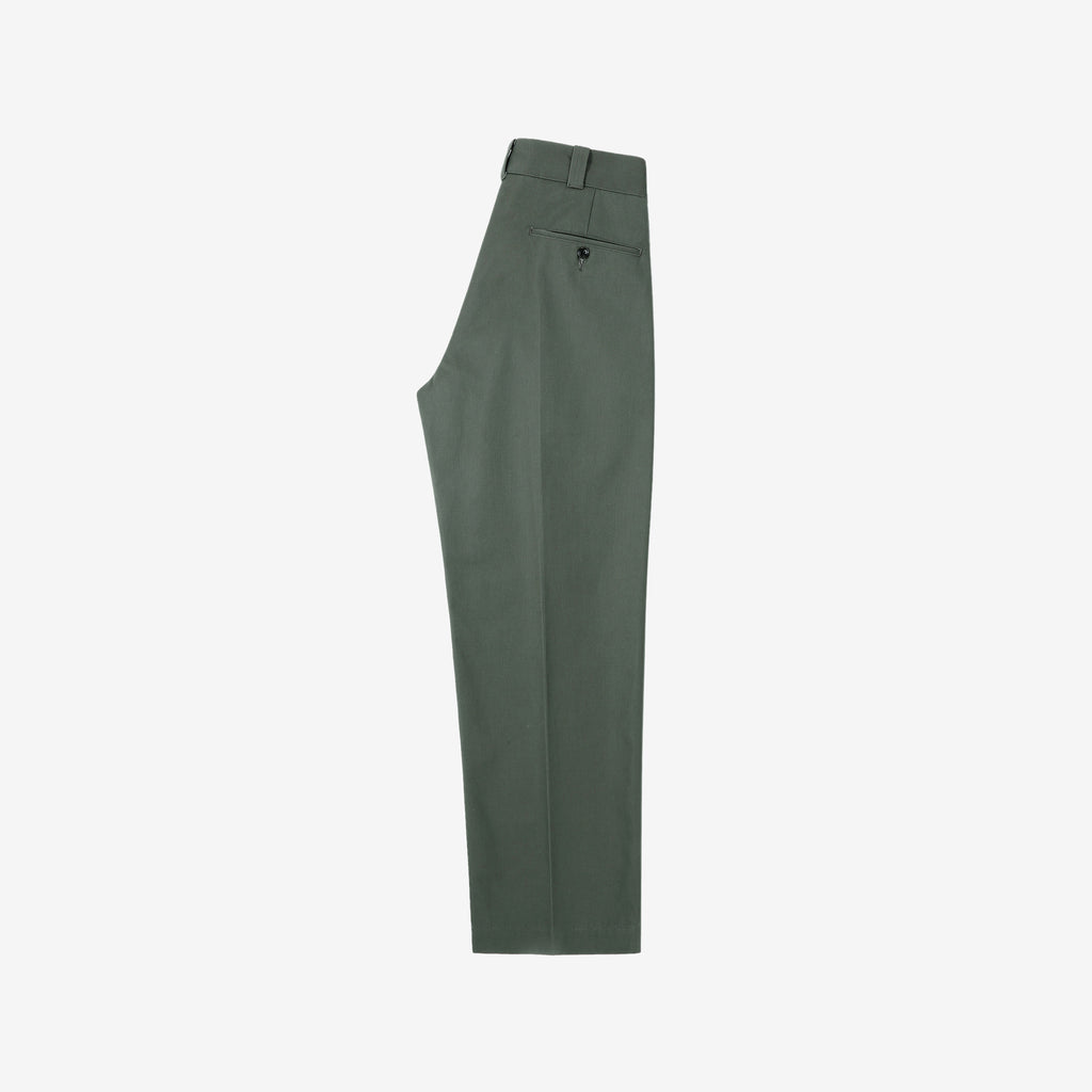 WASEW WSW-25A-010 Vat-Dyed Chino One-Tuck Trousers in wide straight fit, made in Japan full view