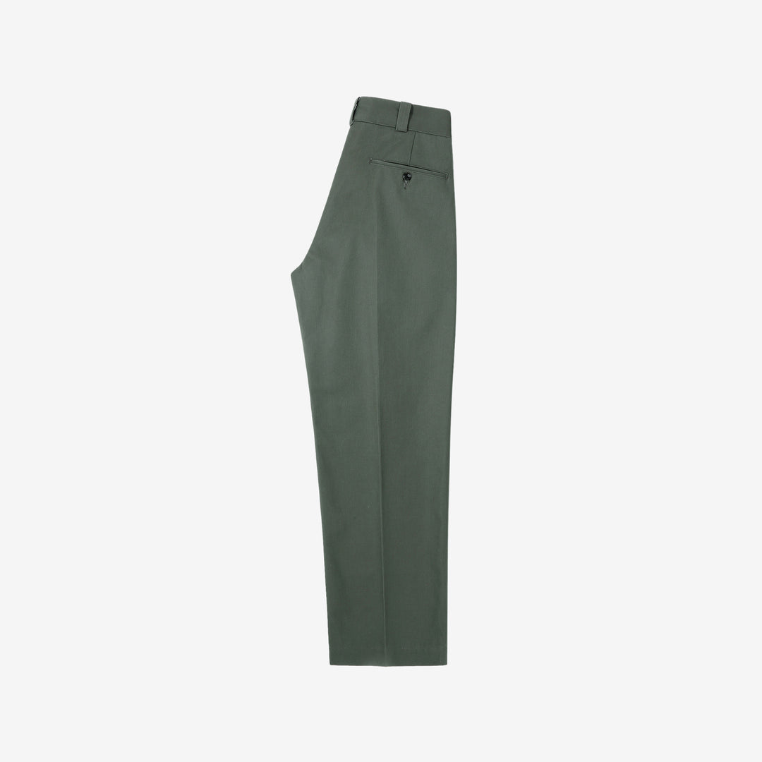 WASEW WSW-25A-010 Vat-Dyed Chino One-Tuck Trousers in wide straight fit, made in Japan full view