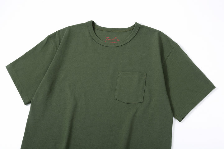 Boncoura High Density Heavyweight Pocket T-Shirt Made in Japan Olive Neck