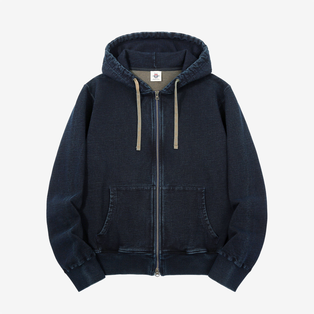 Samurai Jeans SIS25-102 14.5oz Indigo Full-Zip Hoodie - Kakishibu Overdyed Front