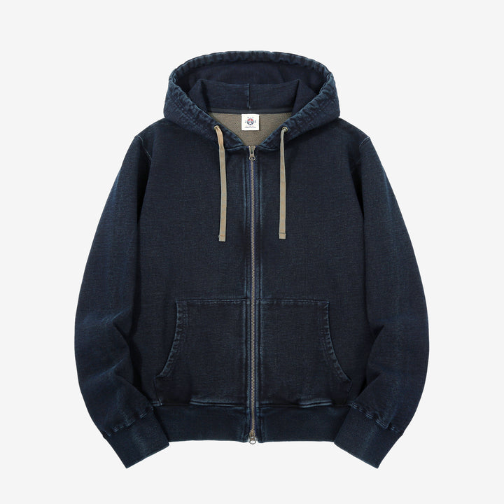 Samurai Jeans SIS25-102 14.5oz Indigo Full-Zip Hoodie - Kakishibu Overdyed Front