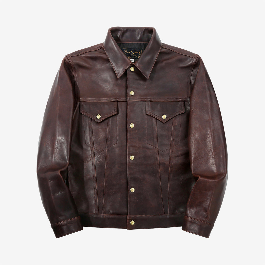 Boncoura Type 3 Horsehide Leather Jacket Hand-Waxed Brown Finish Made in Japan front view