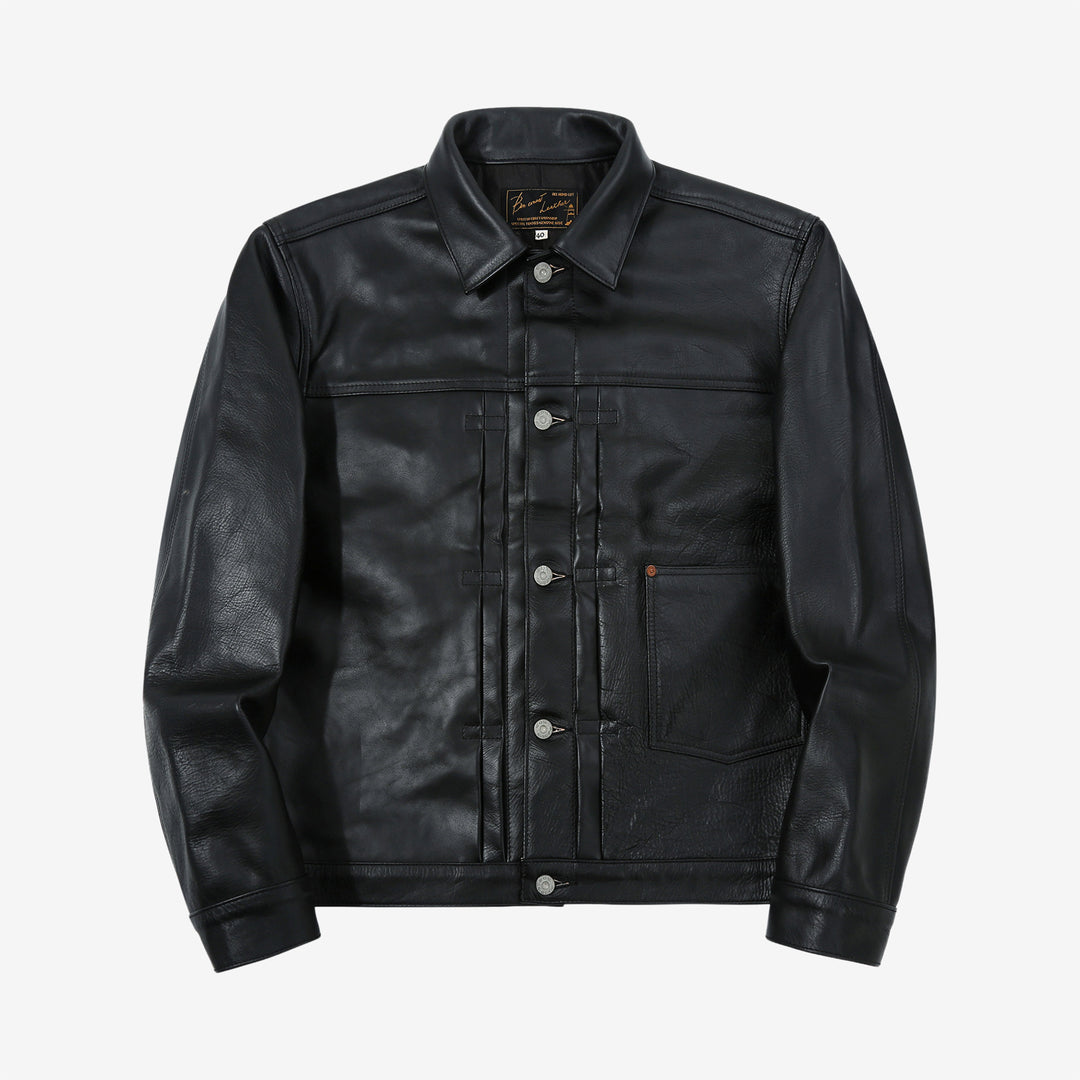 Boncoura Type 1 Horsehide Leather Jacket Tea-Core Black Made in Japan Front View