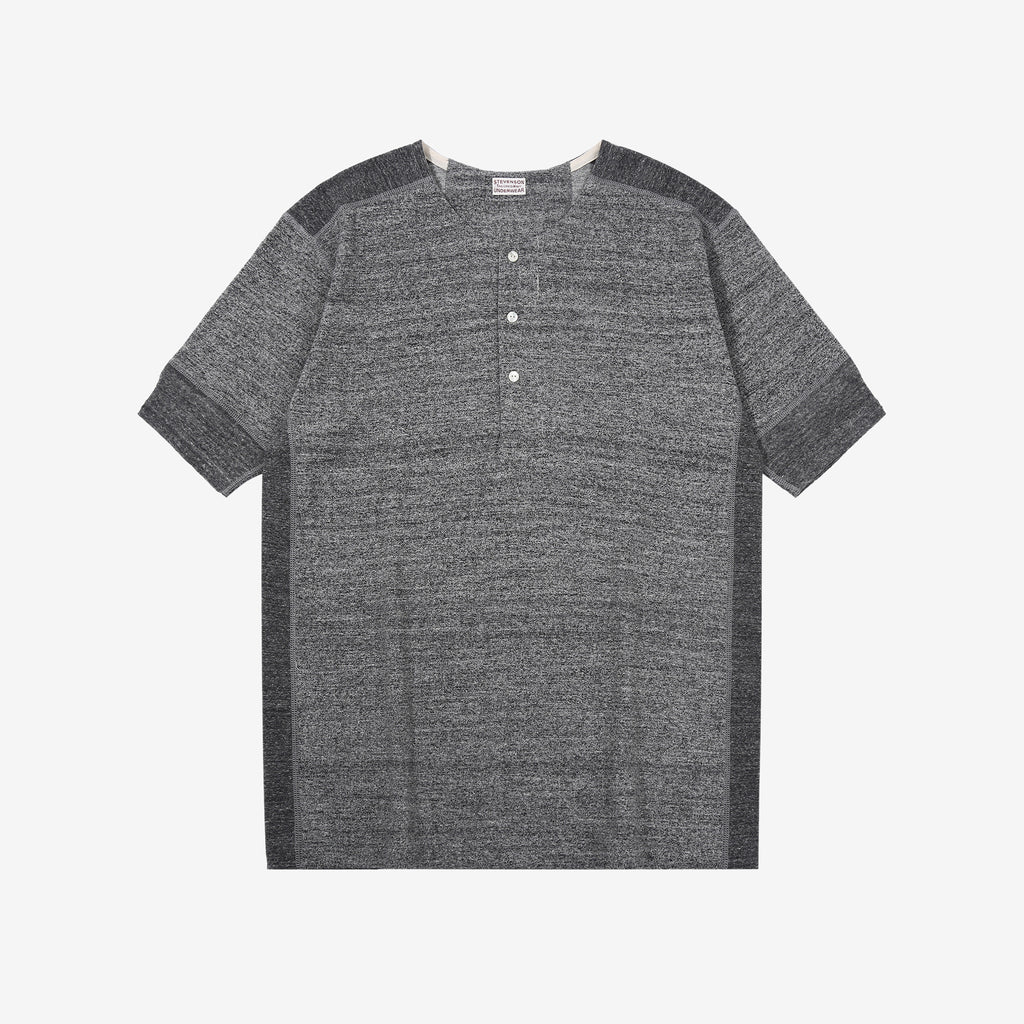 Stevenson Overall Co. SH Side Flex Loopwheeled Henley Neck T-Shirt Heather Gray Made In Japan front