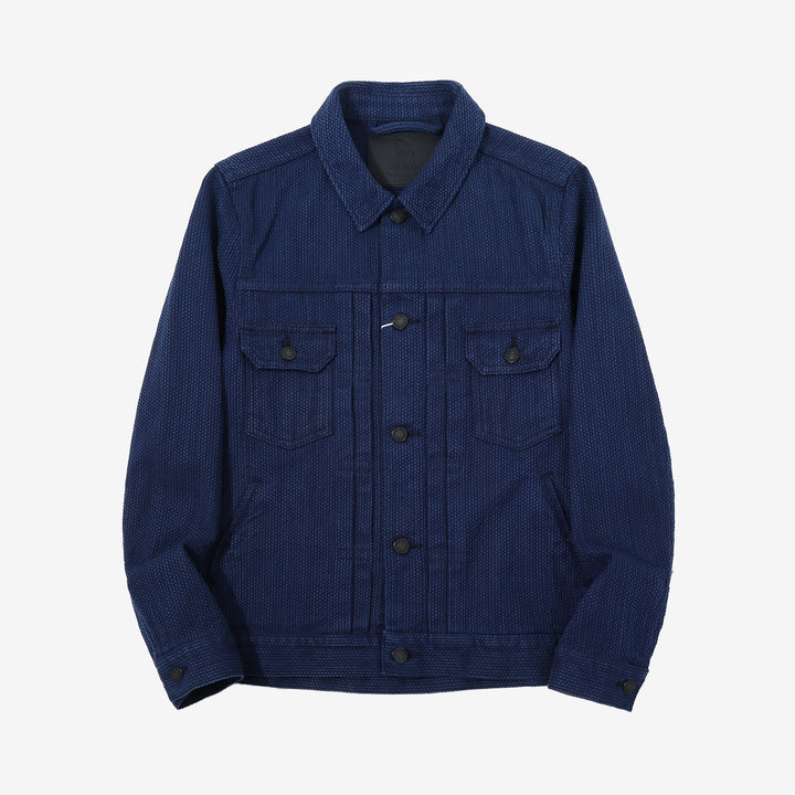 Pure Blue Japan 6106-2 Double Natural Indigo Type 2 Sashiko Jacket Made in Japan - Front View
