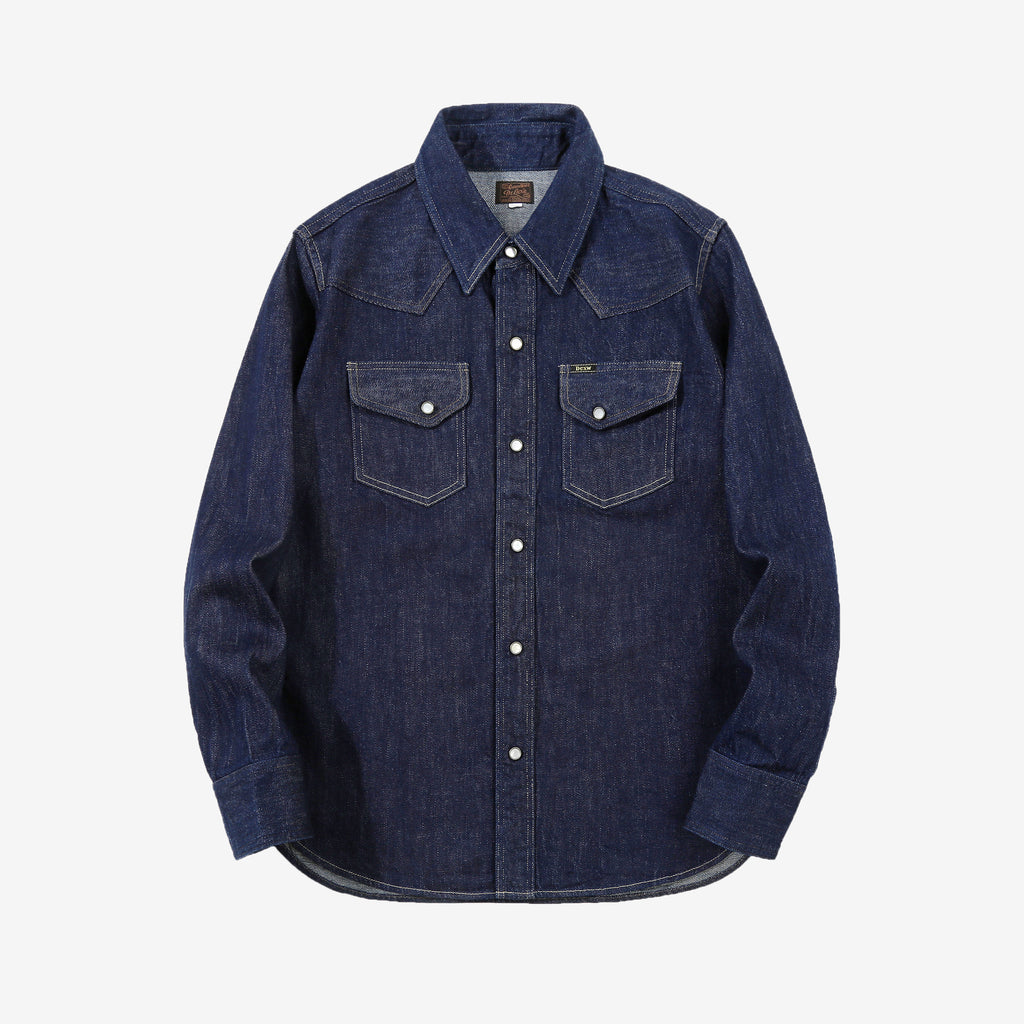 Deluxeware 7600 Wildman 10oz selvedge denim western shirt indigo front view