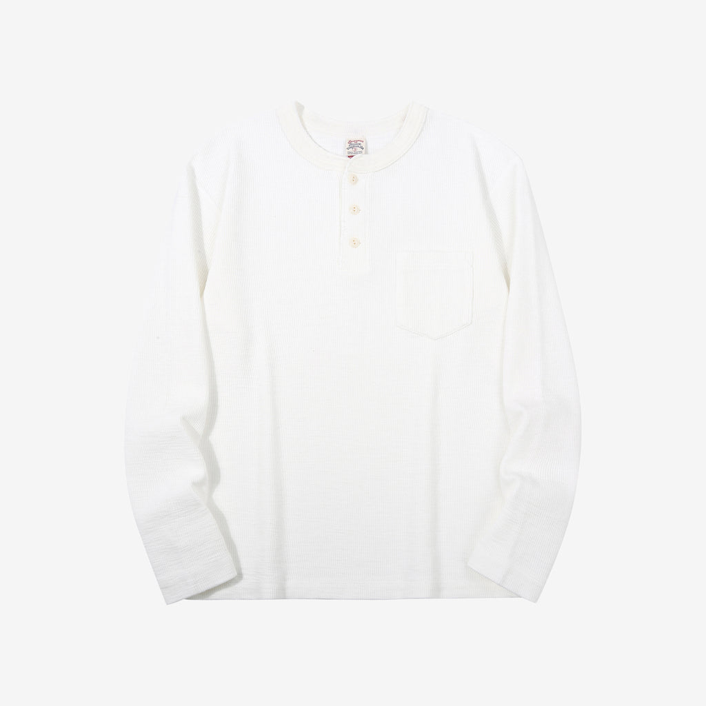 UES 662531 single rib knit long sleeve henley neck T-shirt made in Japan slub cotton white