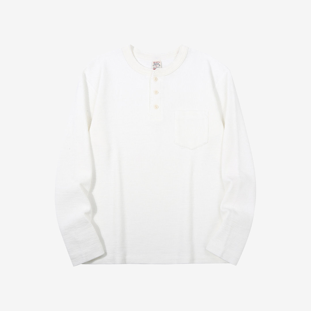 UES 662531 single rib knit long sleeve henley neck T-shirt made in Japan slub cotton white