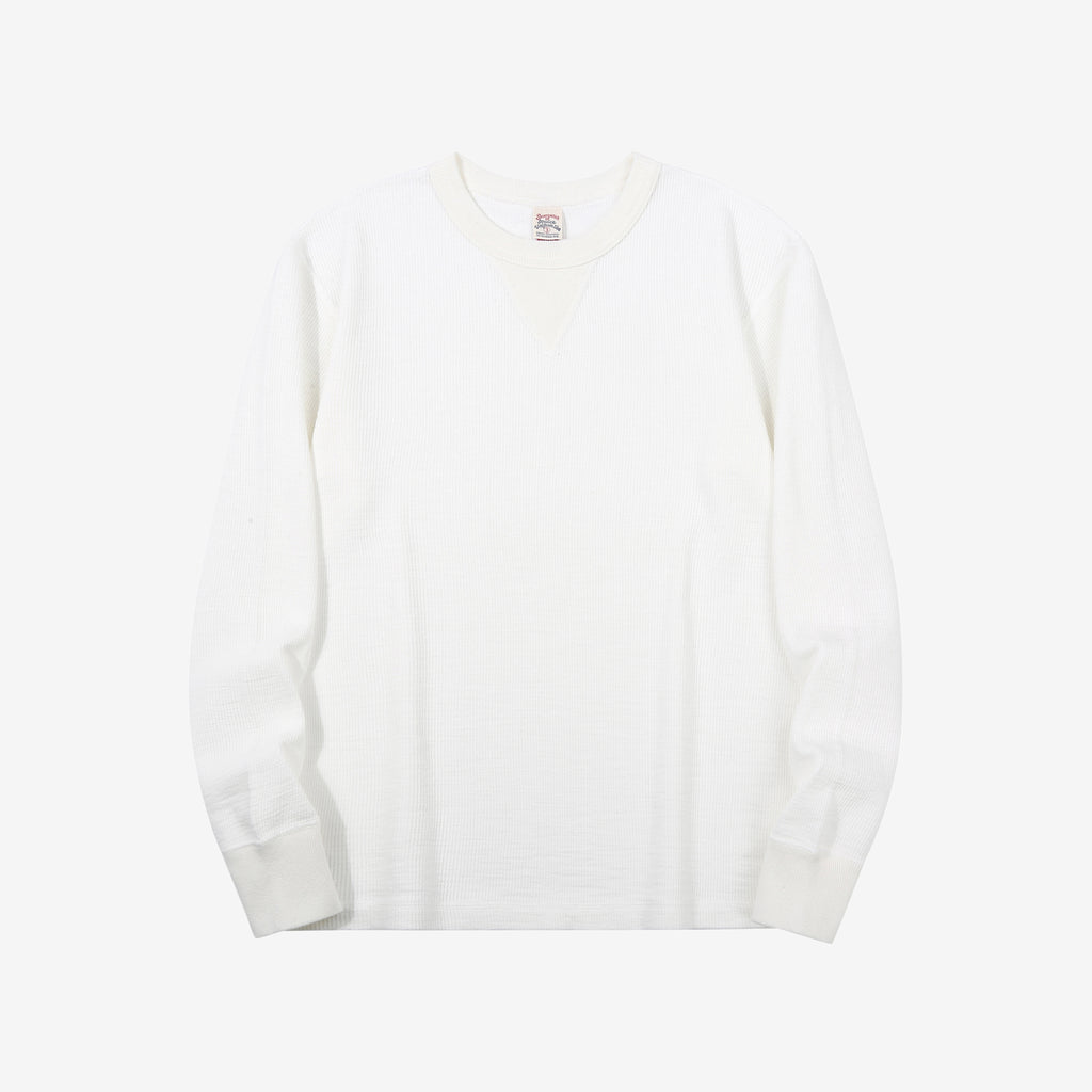 UES 602530 single rib knit long sleeve crew neck T-shirt made in Japan white front view