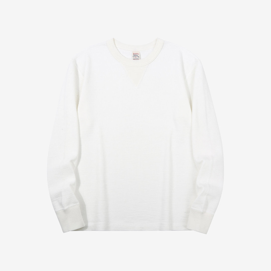 UES 602530 single rib knit long sleeve crew neck T-shirt made in Japan white front view
