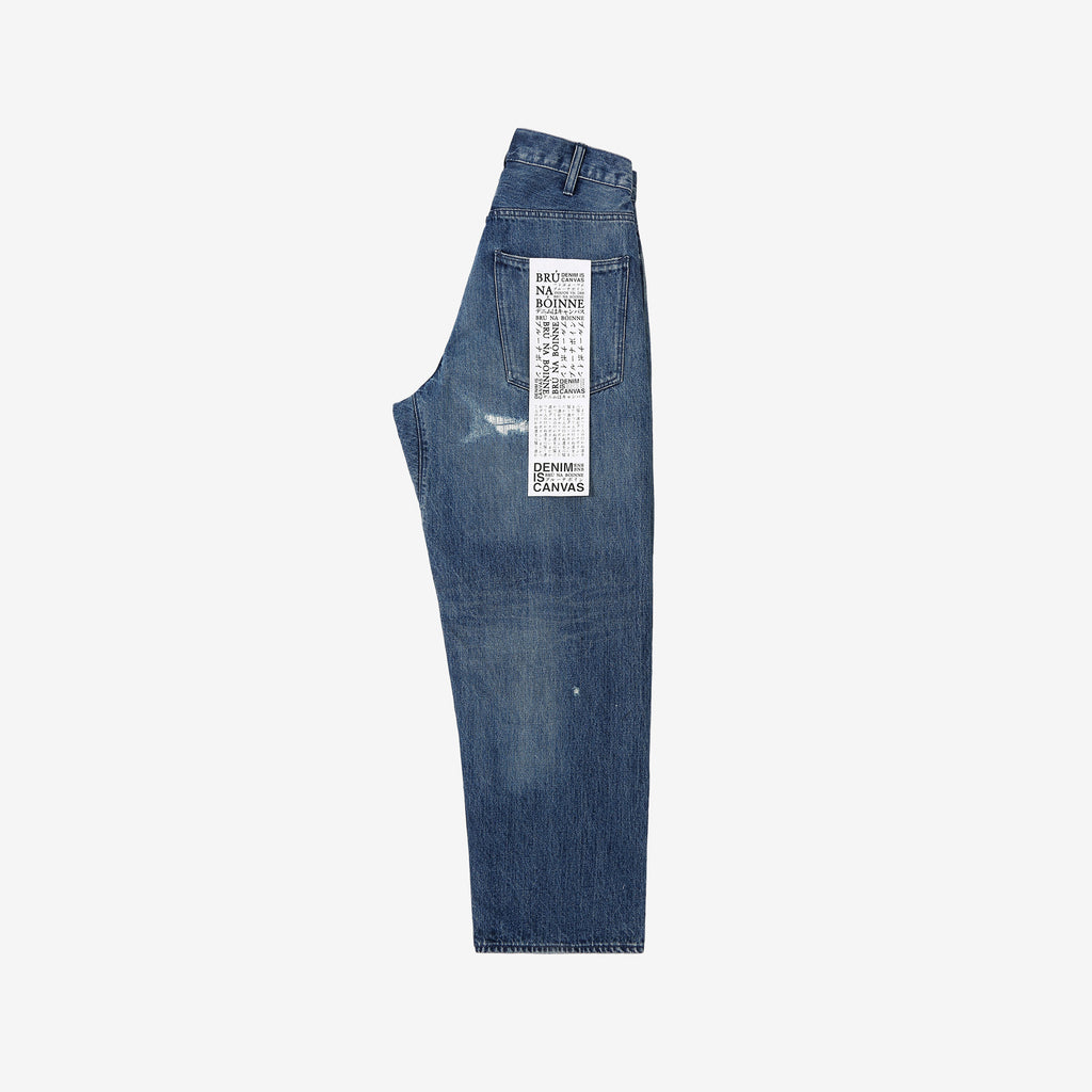 Brú na Bóinne 7777A 13.5oz Selvedge Denim - Patchwork Vintage Wash Wide Tapered Fit Made in Japan Front View