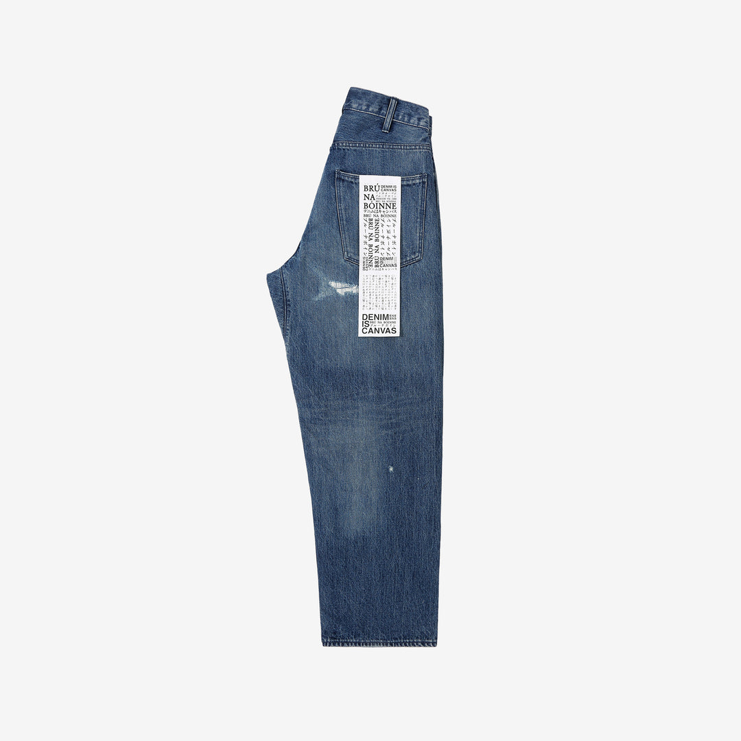 Brú na Bóinne 7777A 13.5oz Selvedge Denim - Patchwork Vintage Wash Wide Tapered Fit Made in Japan Front View