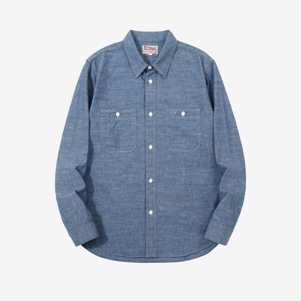 Deluxeware 7623 7oz selvedge chambray work shirt light indigo front view