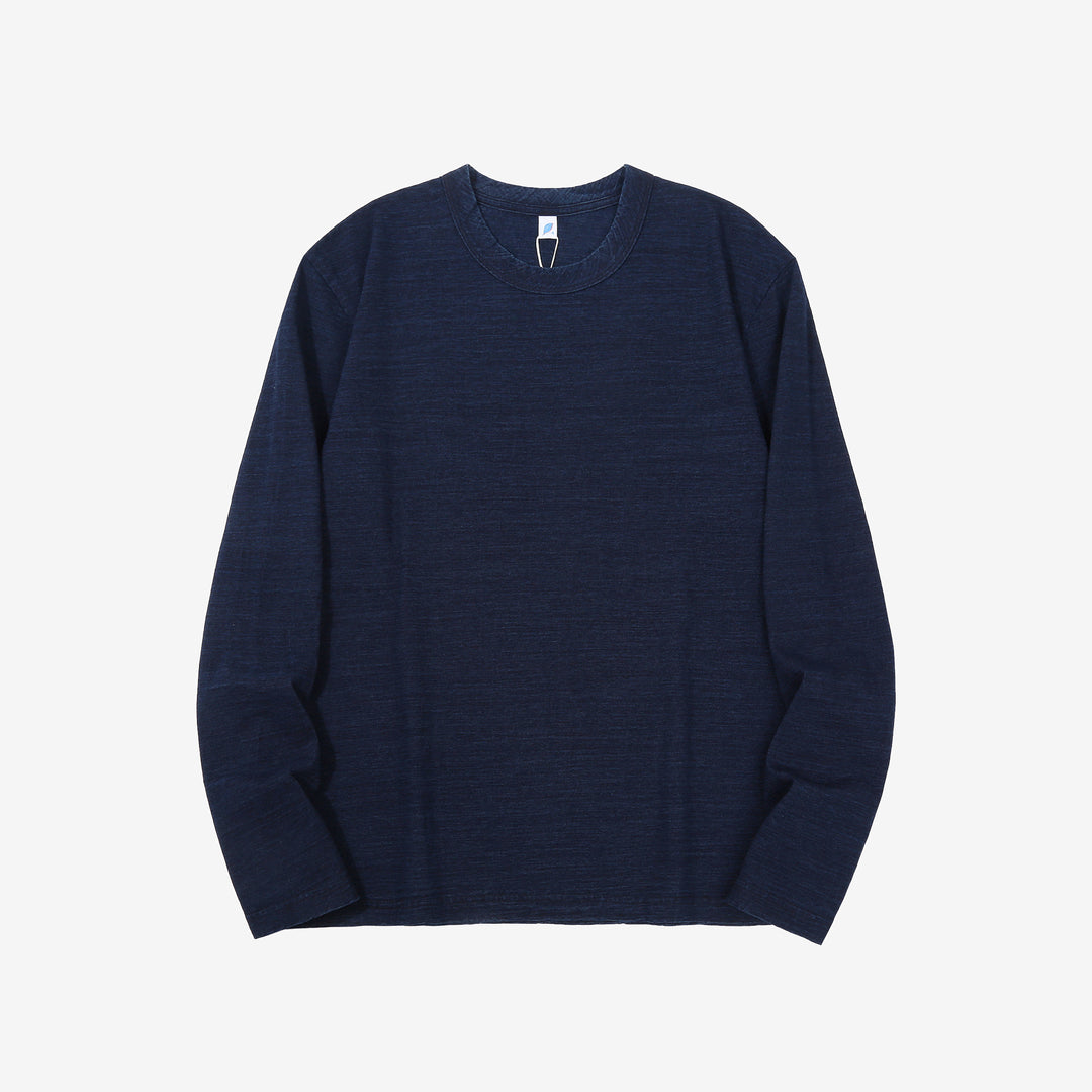 Pure Blue Japan LS-5011-D indigo jersey long sleeve T-shirt dark indigo slub cotton Japan front