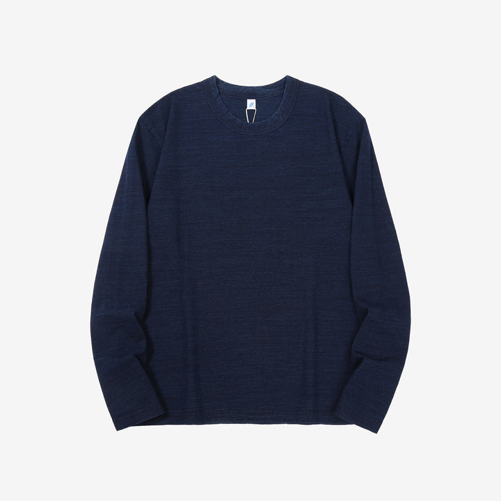 Pure Blue Japan LS-5011-D indigo jersey long sleeve T-shirt dark indigo slub cotton Japan front