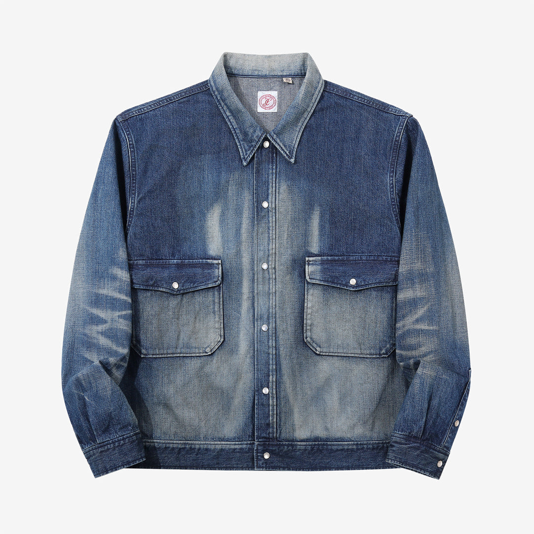Fullcount Hollywood Dude denim jacket used wash selvedge western style short boxy fit Japan front