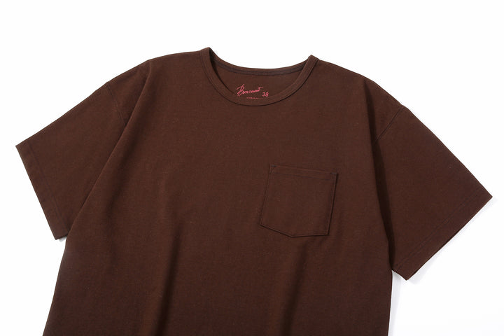 Boncoura High Density Heavyweight Pocket T-Shirt Made in Japan Brown Collar 