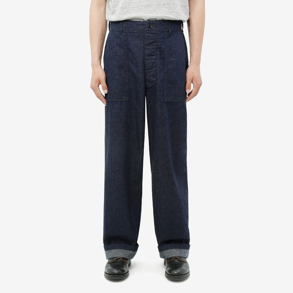 Boncoura Cotton Linen Indigo Denim Baker Pants – Model Front View