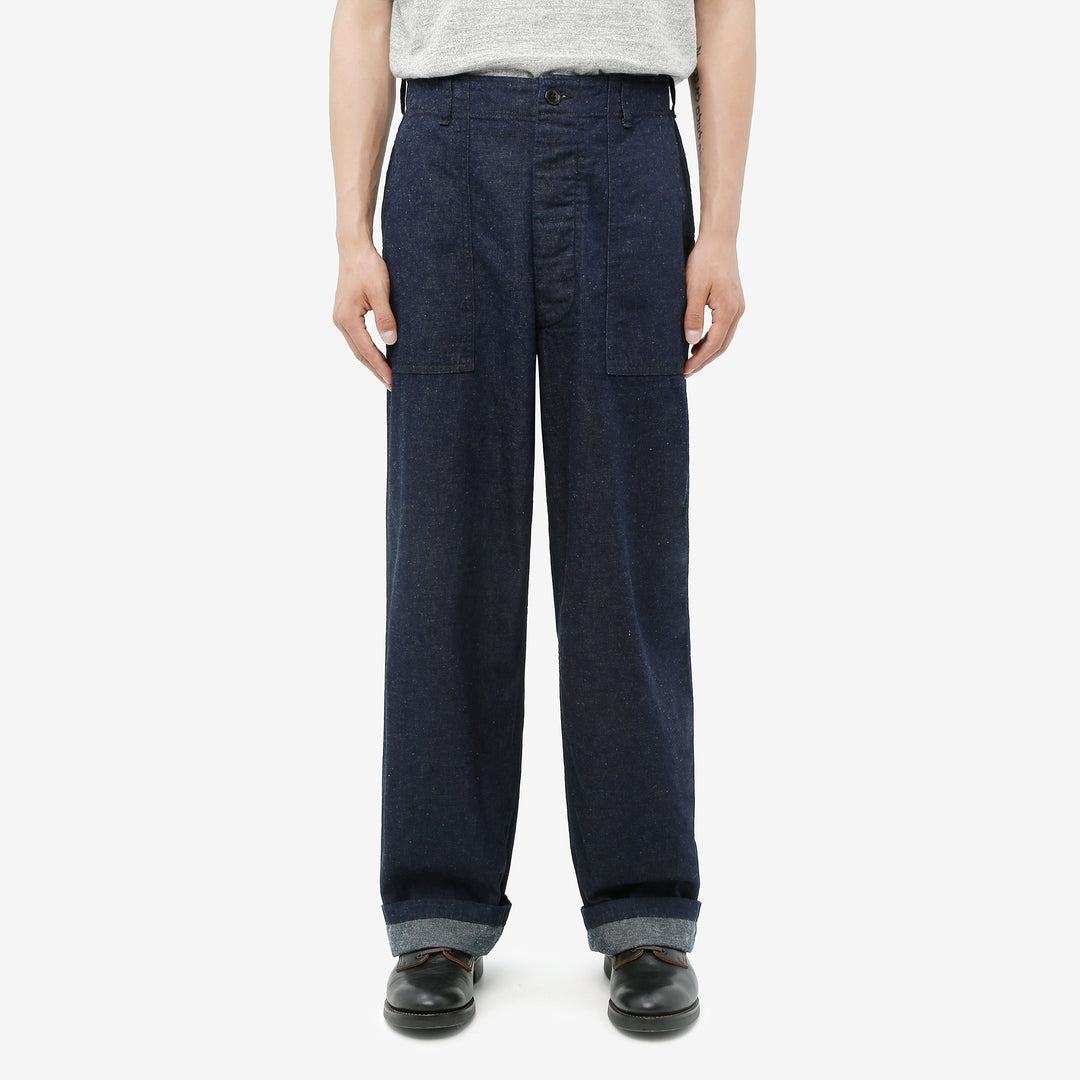 Boncoura Cotton Linen Indigo Denim Baker Pants – Model Front View