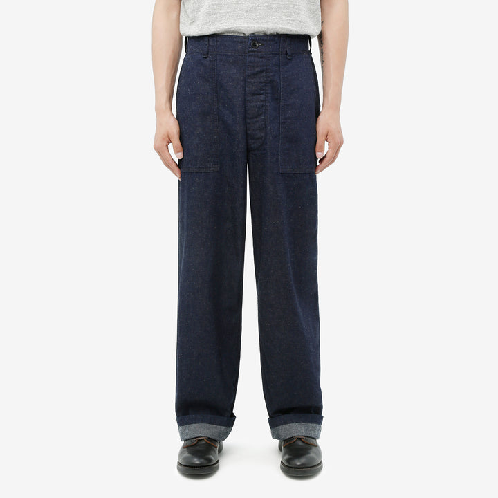 Boncoura Cotton Linen Indigo Denim Baker Pants – Model Front View