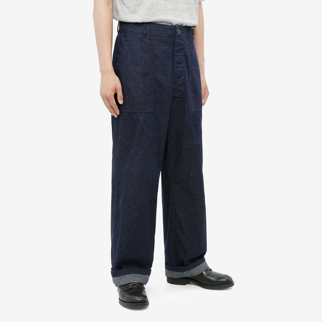 Boncoura Cotton Linen Indigo Denim Baker Pants – Model Front Side View