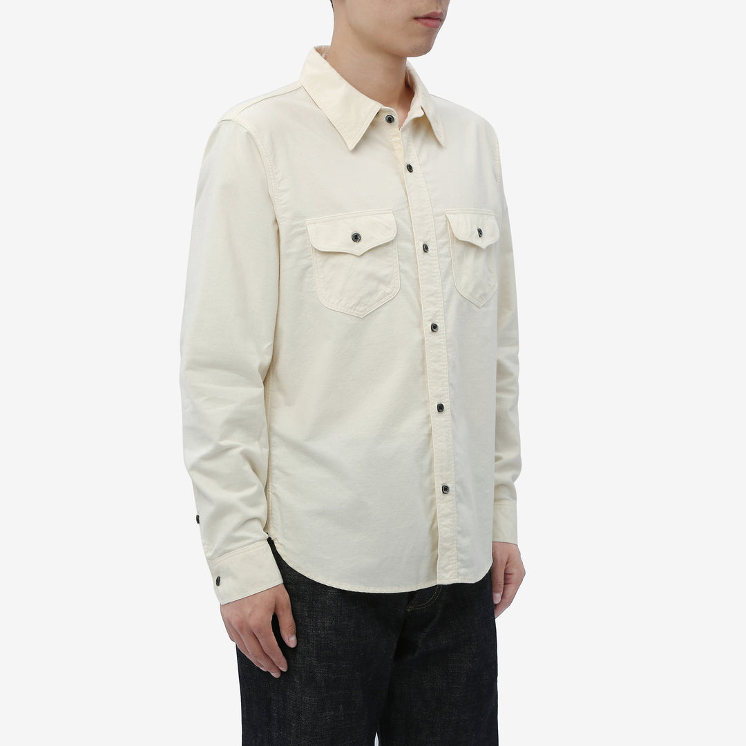 DALEE’S & CO. BF.49 Lightweight Flannel Shirt in Natural – Model Angled View