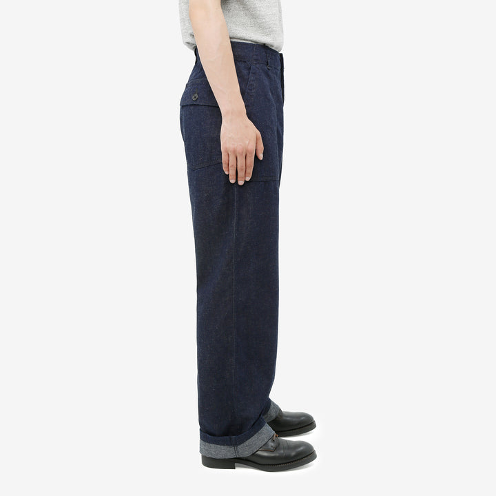 Boncoura Cotton Linen Indigo Denim Baker Pants – Model Side View