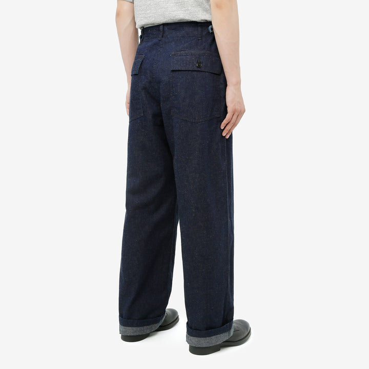 Boncoura Cotton Linen Indigo Denim Baker Pants – Model Back View