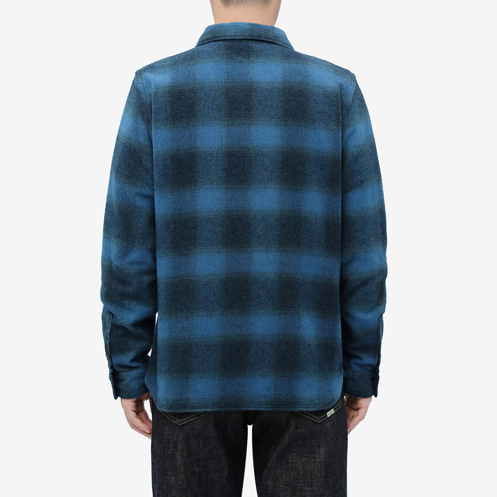 Pure Blue Japan 2235-BE Indigo Overdyed Cotton Tweed Check Shirt – Model Back View